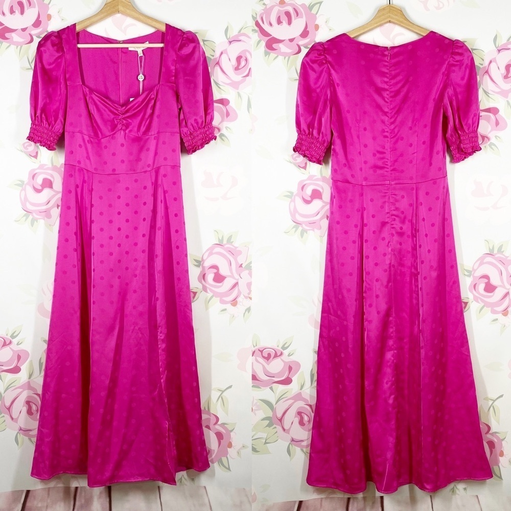 NEW WAYF Magenta Pink Polka Dot Midi Dress XS